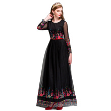 Summer newly Europe and America embroider long sleeve women dress with chatelaine